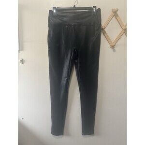 SPANX Faux Leather High Rise Leggings Size Large Shaping Liquid Compression